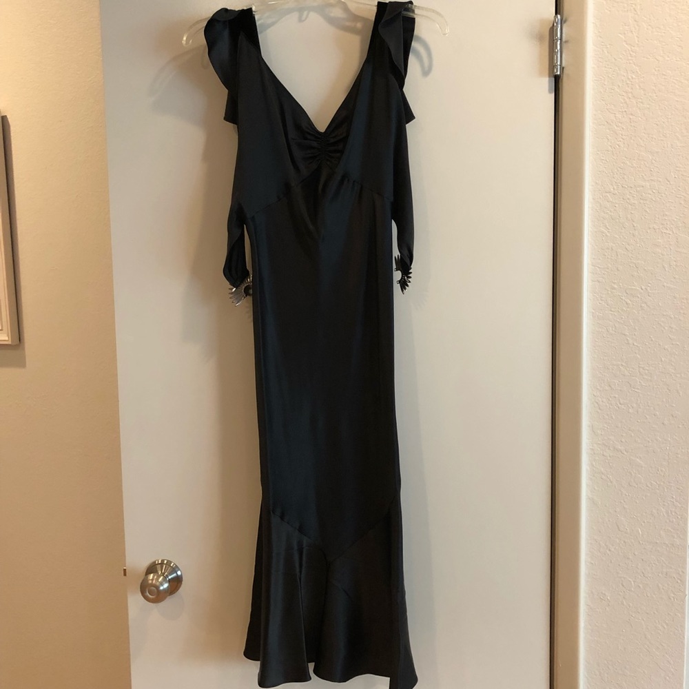 Jill Stuart black satin dress with brooch